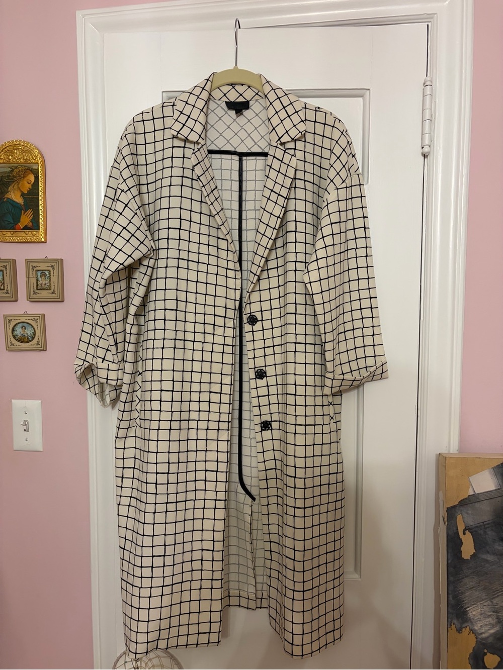 Topshop Cream Trench Coat with Black Grid